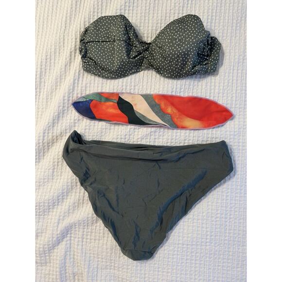 H&M Green Bathing Suit Polka Dot Strapless US 10 Removable Tie Full Coverage - Picture 5 of 5